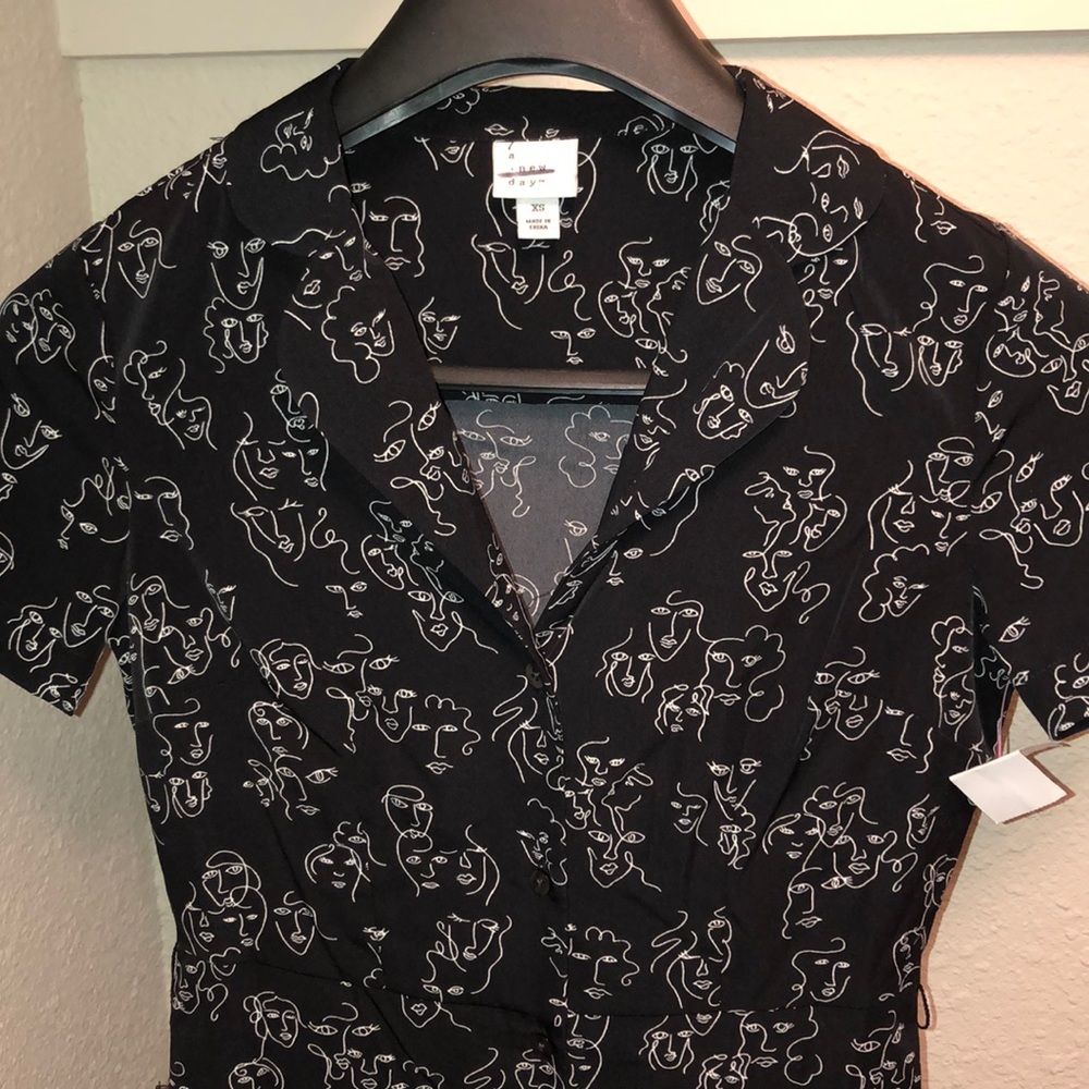 a • new day Face Print Dress